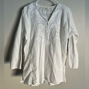Anthropologie Solitaire White Embroidered Tunic Blouse Small (Johnny Was Vibes)